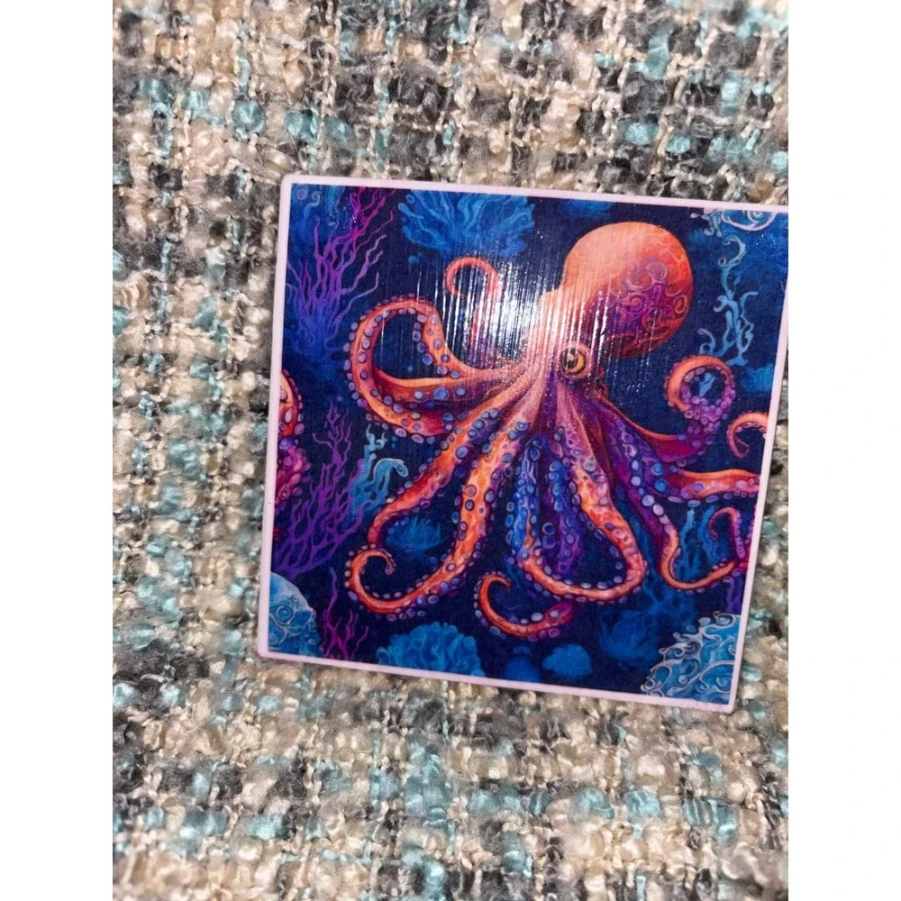 Set of 4 Marine Life Ceramic Coasters Octopus Jellyfish Sea Turtle 4x4 Coastal
